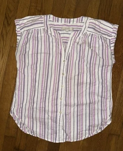 Ann Taylor LOFT gestreiftes Hemd Flügelärmel Knopfleiste V-Ausschnitt XS Coastal  - Bild 1 von 4
