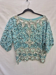 Vintage Indian Silk & Sequined Top Size Large Boho Festival - Picture 1 of 10