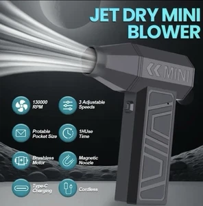 TurboJet Mini Air Duster 130000RPM-Cordless Keyboard,Car Cleaner Blower, Garden - Picture 1 of 10