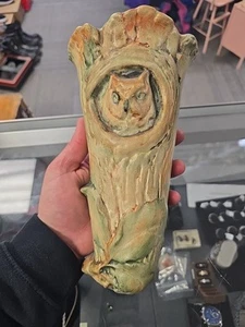 WELLER POTTERY GLOSSY WOODCRAFT WALLPOCKET WITH OWL BEAUTIFUL!!! - Picture 1 of 20