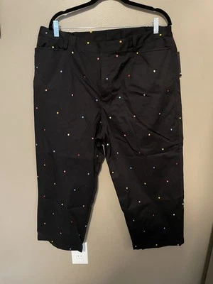 Calça Rafaella Capris bordada colorida bolinhas cintura alta cropped preta 18W nova com etiquetas - Imagem 1 de 4