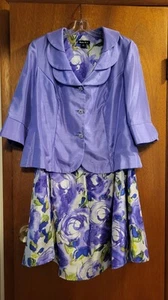 Dana Kay Suit Floral Skirt Purple Jacket 3/4 Sleeves Sz 16W - Picture 1 of 11