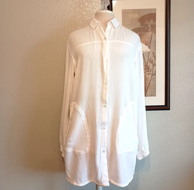 Camisa Fernie prAna tamanho XS capa de natação branca enrugada roupa resort 1973231  - Imagem 1 de 4