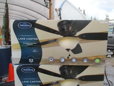 New, 52-in Flush Mount Bronze with Mink/Espresso Blades Ceiling Fan With Light - Image 1 of 4