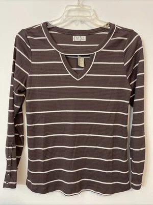 Blusa pulóver a rayas marrón mediano Maurices para mujer cuello en V manga larga nueva con etiquetas A1138 Foto 1 de 4