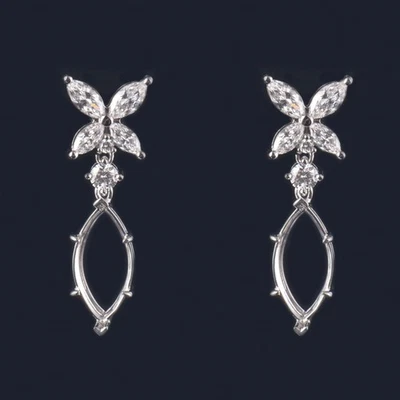 Natural Diamond Women Dangle Earrings Marquise Cut 14×7MM 14K White Gold Setting - Image 1 of 4