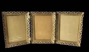 Unbranded VTG Gold Filigree Picture Frame Trifold Felt Back Stand Or Wall Mount - Picture 1 of 5