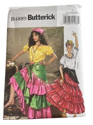 Butterick B4889 Gypsy Costume Sewing Pattern Size XS-S-M Top Skirt Tiered Ruffle - Image 1 of 4