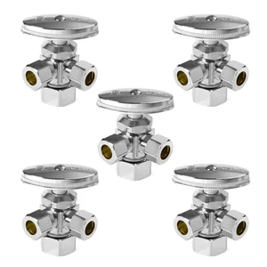(Pack of 5) Dual Compression Outlet Angle Stop Valve, Multi-Turn, 1/2" NOM (5... - Picture 1 of 6