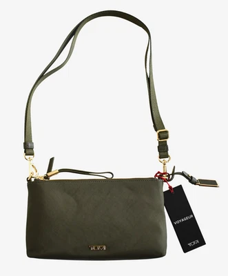 New TUMI Voyageur Olive Green Nylon ADELA 3-Compartment Small Crossbody Bag - Image 1 of 4