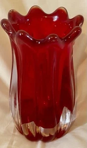 Rare Mid Century Ruby Red Glass Vase 8 Prong - Picture 1 of 3