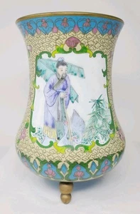 VINTAGE UNUSUAL CHINESE CLOISONNÉ VASE BEAUTIFULLY DECORATED FOOTED PLANTER - Picture 1 of 15