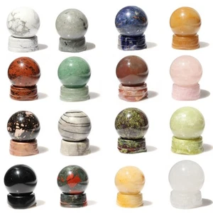 Gemstone Sphere Figurine with Stone Stand, Crystal Stone Holder,1.2" Round Po... - Picture 1 of 6