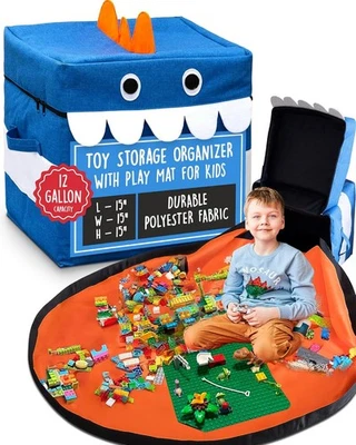 Organizador de almacenamiento de juguetes XXL con alfombrilla de juego - dinosaurio y extra grande, azul marino  Foto 1 de 4