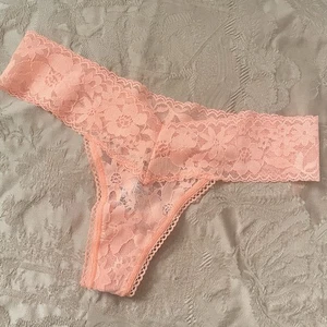 Victorias Secret Sz S Bright Neon Orange Lace String Thong Panties - Picture 1 of 3