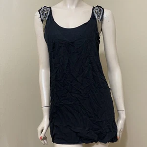 Women’s Black Rayon Casual Stretch Layered Lined Beaded Chains Size S Tunic Top - Picture 1 of 12