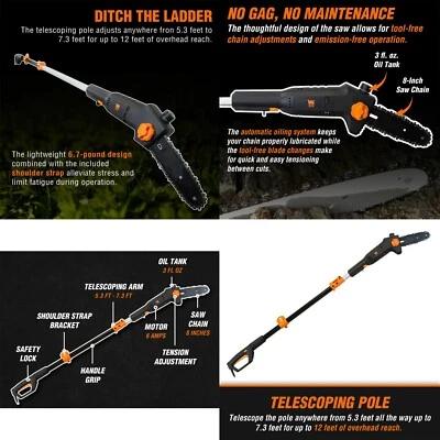 电动伸缩杆锯15英尺分支切割机8英寸6安培树修剪器链锯 — 第 1/4 张图片
