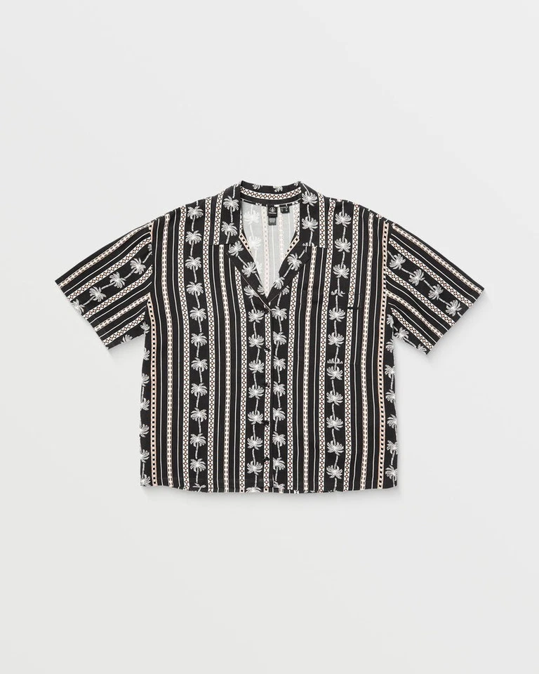 VOLCOM - Womens Sun Stunner Short Sleeve Shirt - Black Combo - Summer Shirt - Image 1 of 3