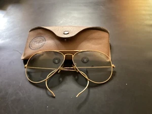 Vintage B & L /Ray Ban Sz 62-14 Gold Shooting Glasses W/Case (302) - Picture 1 of 2