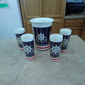 Vintage Thermo-Serv  PITCHER + 4 MUGS Insulated Set Cups West Bend 1970s - Picture 1 of 7