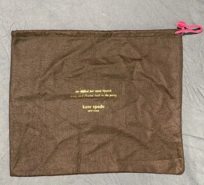 "Kate Spade NY Marrón Cartera Bolsa Antipolvo Cubierta con Cierre de Cordón Rosa 13.5 X 11.5""" Foto 1 de 4