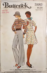 Blusa BUTTERICK 3483 De Colección Años 70 Banda Acanalada Falda Midi Acampanado Pantalón 16 SIN CORTAR Patrón - Imagen 1 de 9