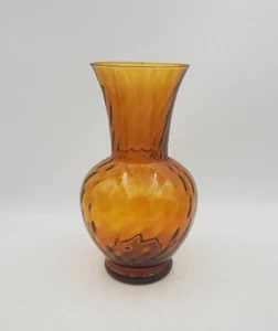 Vintage Empoli Amber Yellow Italian Hand Blown Art Glass Optic Vase 8.5"H Mcm - Picture 1 of 10