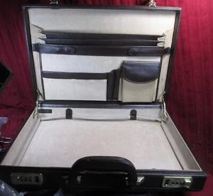 Vintage Briefcase Attache Case Brown Leather Hard Side Combination Lock PRESTO - Picture 1 of 15