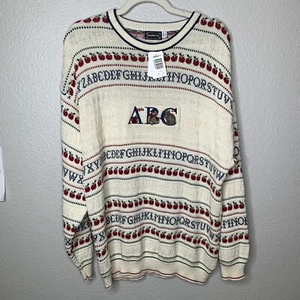 NWT Vintage BONWORTH Large Teacher Sweater ABC Embroidered Alphabet Ladies - Picture 1 of 6