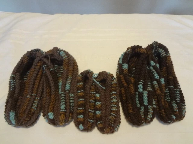 3--Karen's Handmade Knitted Slippers Adult & Child 11-12 & Child 3 1/2 Year old - Image 1 of 1