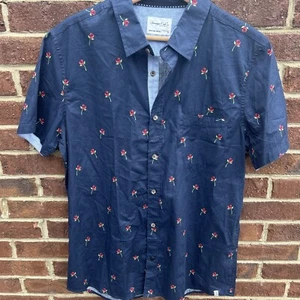 Sovereign Code L.A. Men’s Size LG Blue Red Roses Button Up Short Sleeves Shirt L - Picture 1 of 5