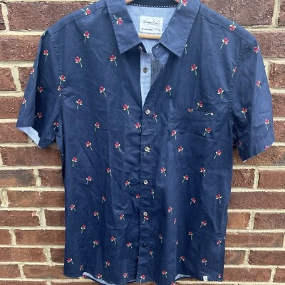 Sovereign Code L.A. Men’s Size LG Blue Red Roses Button Up Short Sleeves Shirt L - Image 1 of 4