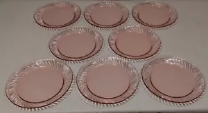 Arcoroc France Pink Glass Salad Plates Set Of 8 Rosaline Vintage 7 3/4" Swirl - Picture 1 of 5