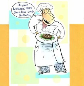 Funny Happy Birthday Low Carb Burger Party Buns Off Hallmark Greeting Card - Picture 1 of 3