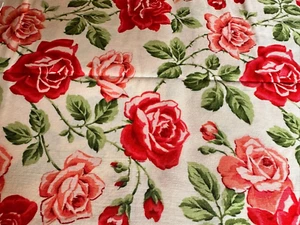Red and Pink Roes with Green Stems on Light Green Background Quilting OOP BTFQ - Picture 1 of 3