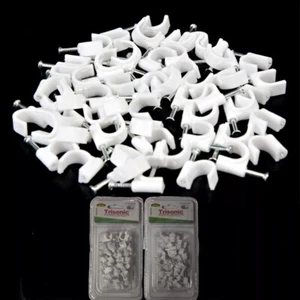 80 pc RG-6u Round Coaxial Cable Nail In Clips Cable Organizer 1/4"(6mm) White  - Picture 1 of 3