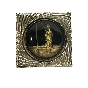 De Colección Para Hombres Intaglio Bolo Corbata Deslizable Colgante Vidrio Hombre Pesca Peces Tono Dorado Negro - Imagen 1 de 3