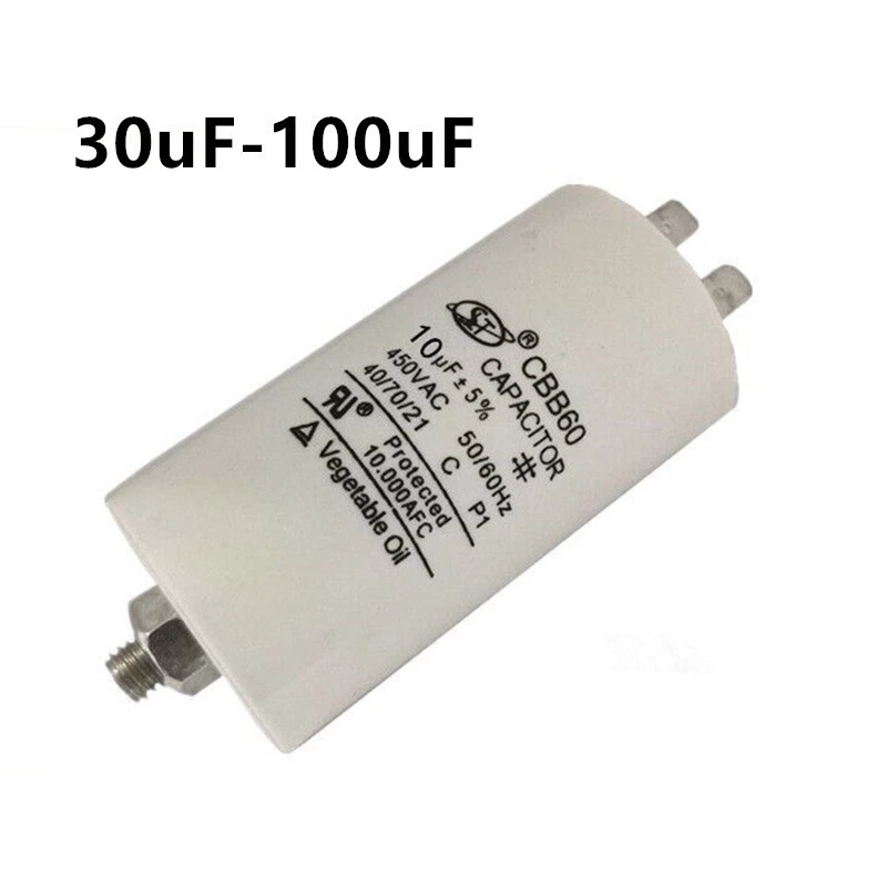 Condensador De Funcionamiento Uxcell CBB60 100uF, AC450V 2 Cables 50 60hz Cilindro Con Tornillo 115x50mm