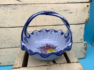 "Cesta de cerámica Portugal con mango retorcido, azul Delft, 5""" - Imagen 1 de 7