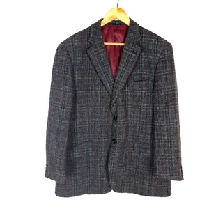 HARRIS TWEED Men Blazer Jacket Size 2XL EU54 UK/US44 Plaid Grey Wool Two-Button - Picture 1 of 11