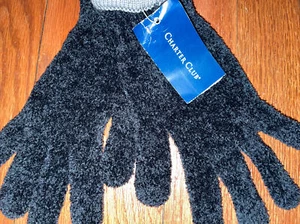 Women's CHARTER CLUB by MACYS Black Knit Gloves - 1 size - Gray Stripe - Picture 1 of 3
