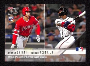 Shohei Ohtani - Ronald Acuña Jr 2018 Topps Now AW-3 Rookie RC (2018 ROY AW) casi nuevo+ - Imagen 1 de 2