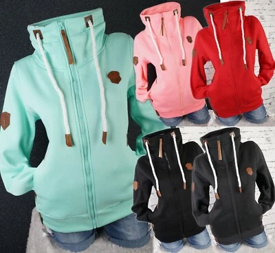 Damen Sweat Jacke Stehkragen Fleece gefüttert Übergangsjacke UNI S M L XL 2XL - Bild 1 von 4
