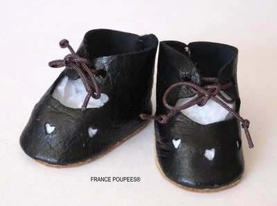 Chaussures cuir véritable 5cm pour poupée ancienne Française Allemande XIXème - Photo 1/3