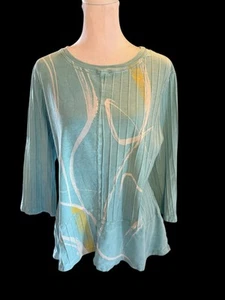 Jess & Jane Top Womens Large Blue Floral 100% Cotton Tunic Artsy Boho Hippie USA - Picture 1 of 13