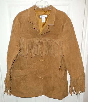 Roamans женщин коричневый желтовато-коричневый замши кожи Western бахрома Куртка Пальто 22W плюс - Изображение 1 из 4