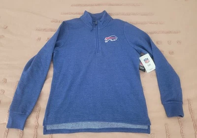 Jaqueta Feminina Antigua Azul/Marinho Buffalo Bills 1/4 Zíper Tamanho M Média Nova Com Etiqueta $99 - Imagem 1 de 4