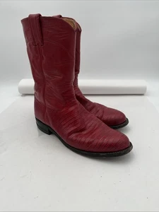 JUSTIN WOMENS  IMPERFECT L3097 RED LIZARD LEATHER ROPERS COWBOY BOOTS Sz 9A - Picture 1 of 23