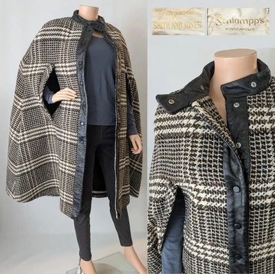 Capa de lana a cuadros MOD de colección años 60 70 con adornos de cuero de Garguilo para Smith & Jones M Foto 1 de 4