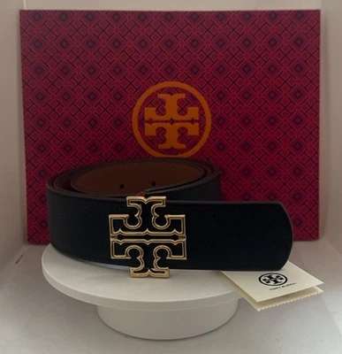 Tory Burch Large Reversible Britten 1.5 in Logo Belt Black/Tan With Paper bag - Image 1 of 4